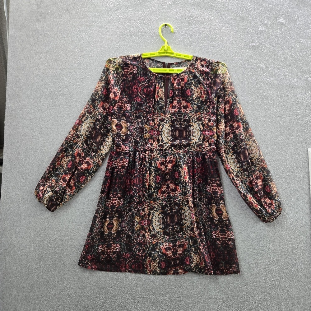 Abercrombie & Fitch Women Dress S Burgundy Floral Fit & Flare Chiffon Romantic